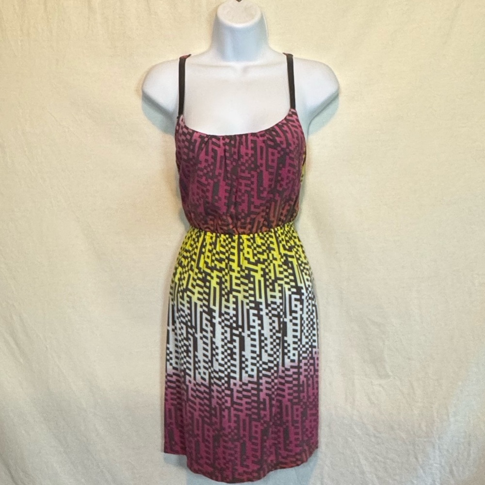 G-86 Hang Ten Pink & White Sleeveless Summer Elastic Waist MIDI Dress Size L